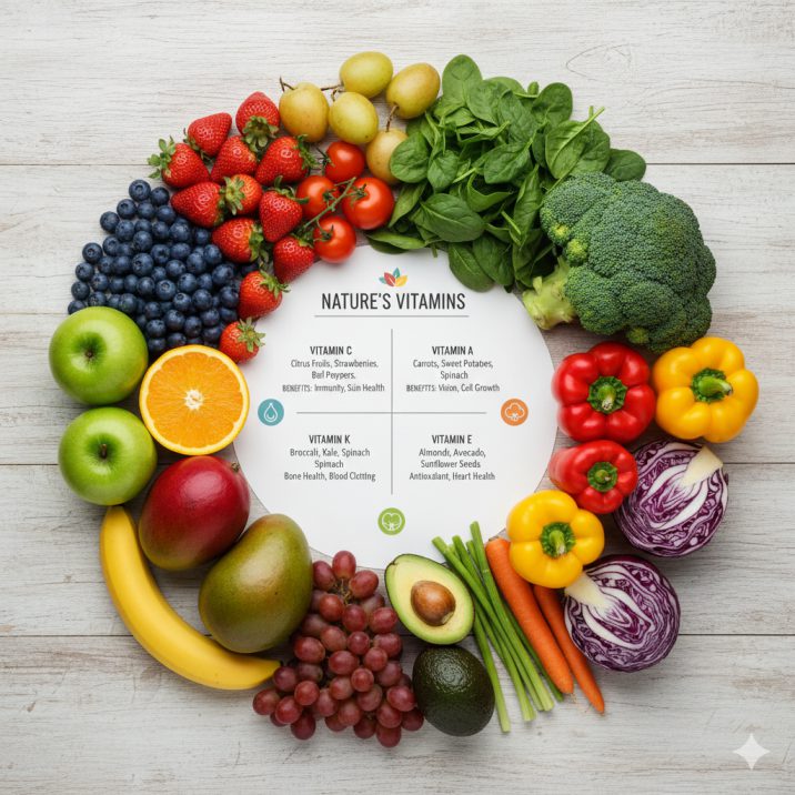 Fruits and vegetables rich in vitamins and minerals